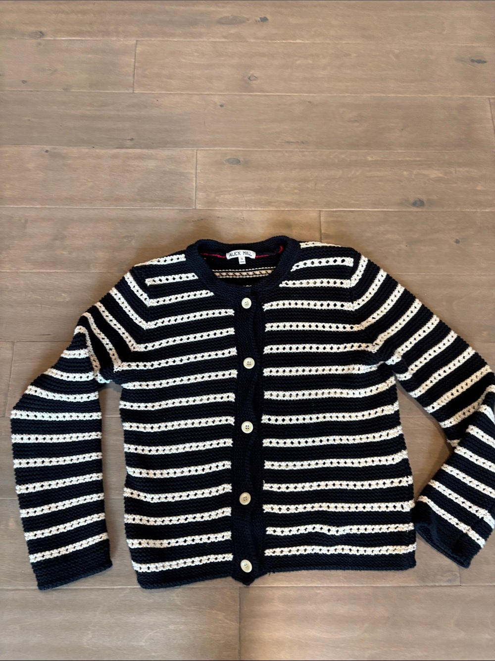Alex Mill Black & White Striped Knit Button Cardigan